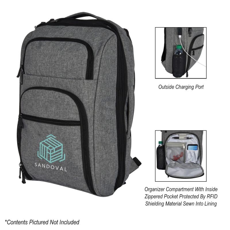 Custom Heathered Rfid Laptop Backpack & Briefcase - 8