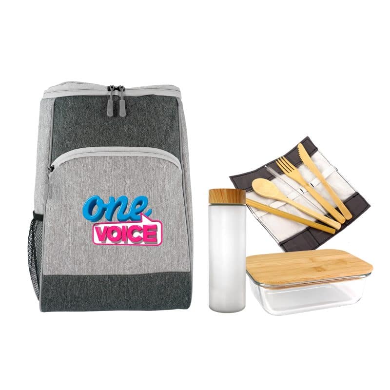 Custom Bay Cooler Backpack Glass Lunch Set - 4