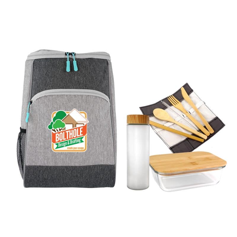 Custom Bay Cooler Backpack Glass Lunch Set - 8