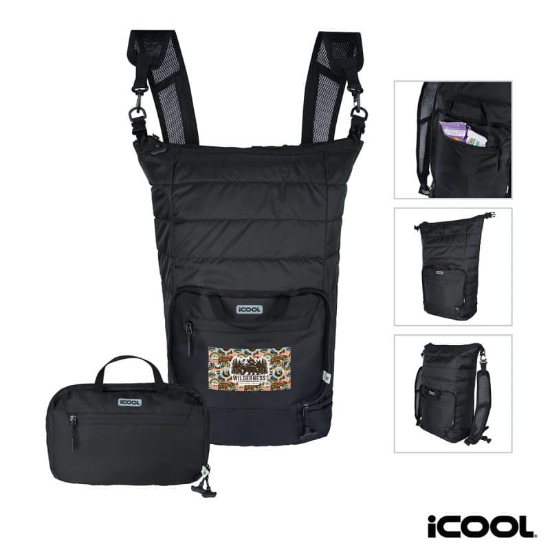 Custom iCOOL Rockvale Repreve Packable Puffer 24-Can Backpack Cooler
