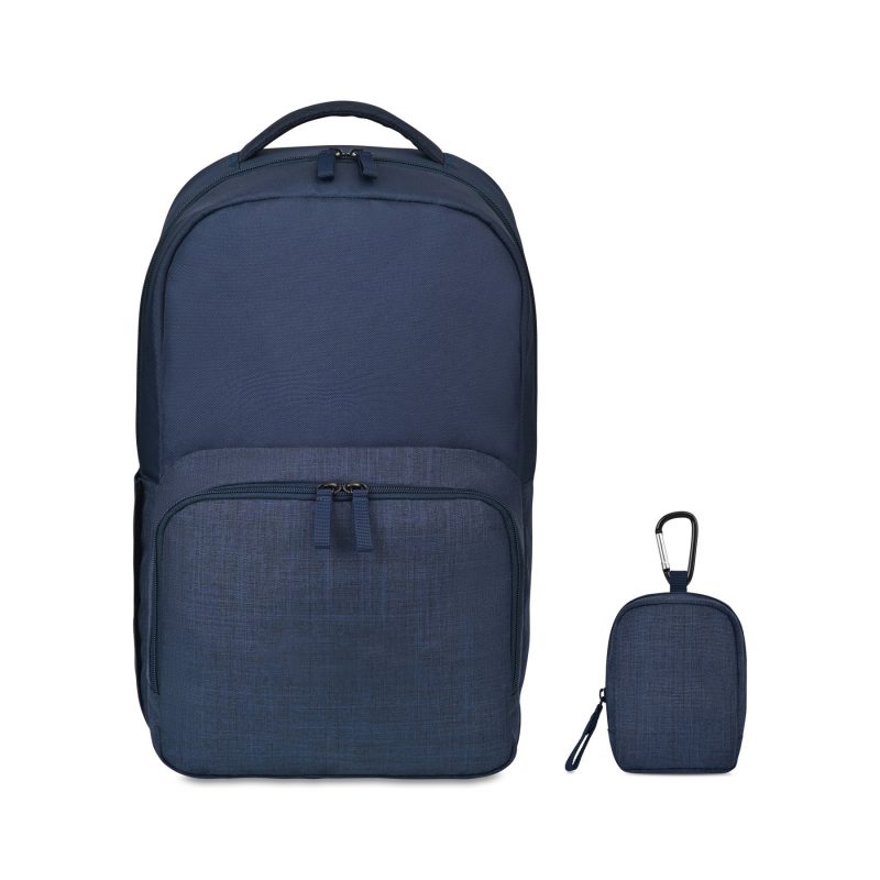 Custom Fletcher Recycled rPET Laptop Backpack & Mini Pouch Bag Charm Set - Navy Heather - 1