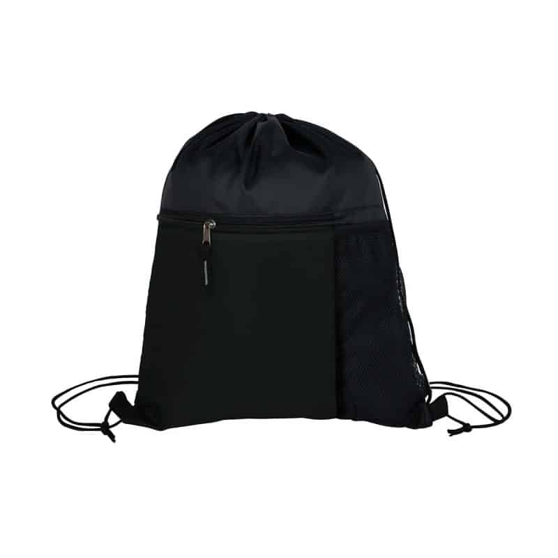 Custom Manchester Recycled (RPET) Drawstring Bag With Zippered & Mesh Pockets - 1