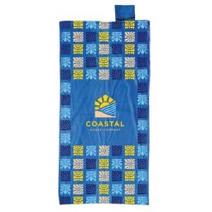 Custom Microfiber beach towel with built-in drawstring bag