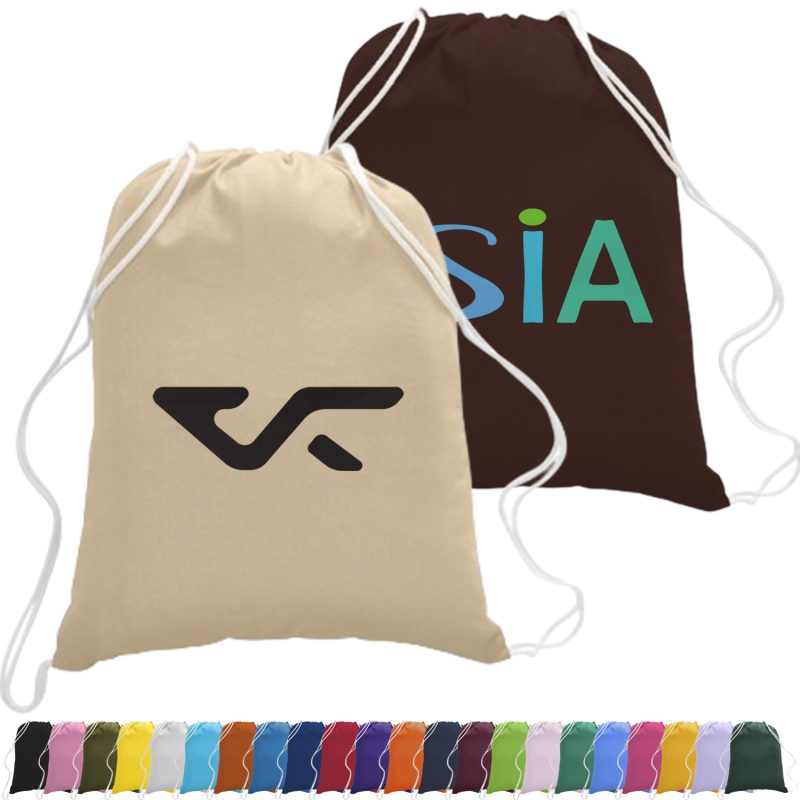 Custom 100% Cotton Eco-Friendly Large Drawstring Backpack USA Decorated (17" x 20")