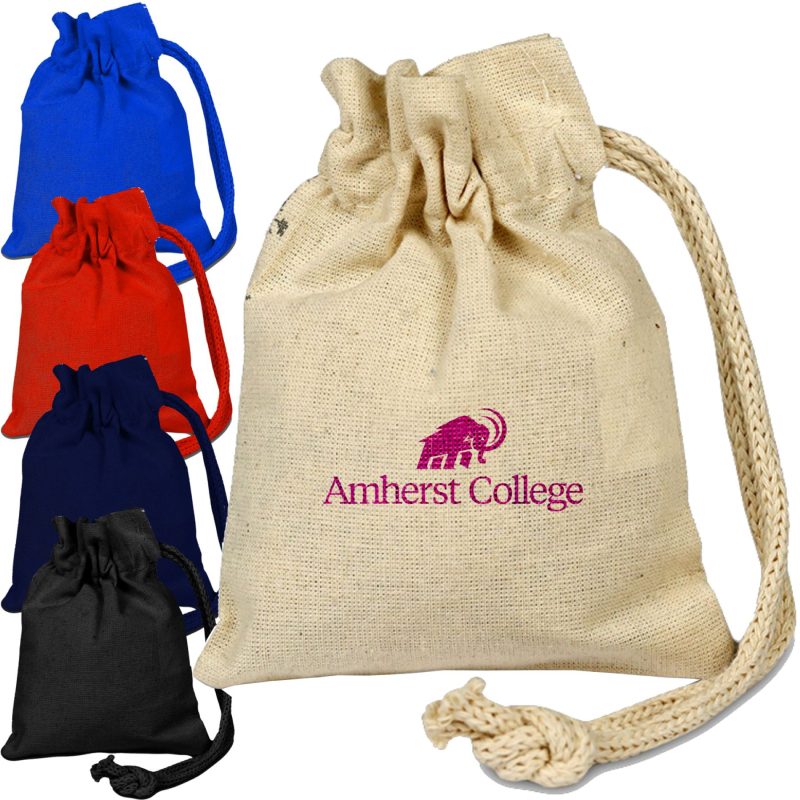 Custom 100% Cotton canvas Sheeting Coin Drawstring Bag USA Decorated (4" x 5") - 6