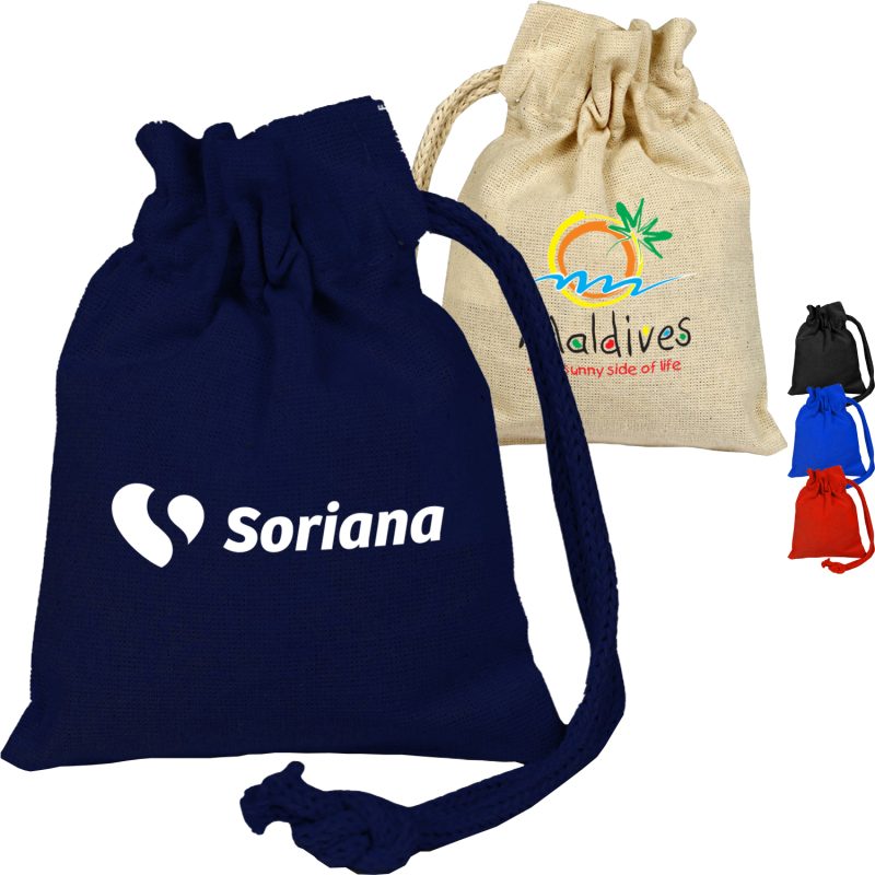 Custom 100% Cotton canvas Sheeting Coin Drawstring Bag USA Decorated (4" x 5")