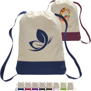 Custom 12 oz. Cotton Canvas Two Tone Sport Backpack USA Decorated (14" x 18")