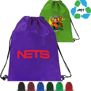 Custom 15"X18" Eco-Friendly rPET Recycled 210D Polyester Drawstring Backpack