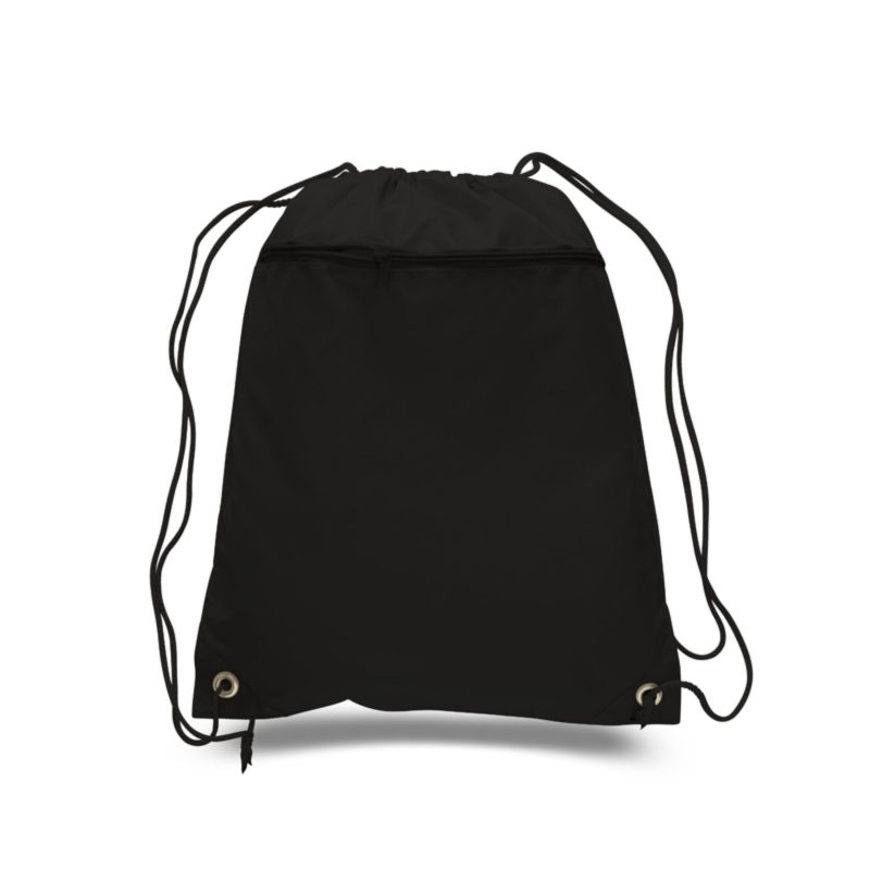 Custom 210D Polyester Drawstring Backpack w/ Front Pocket USA Decorated (15" x 18.75") - 1