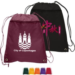 Custom 210D Polyester Drawstring Backpack w/ Front Pocket USA Decorated (15" x 18.75")