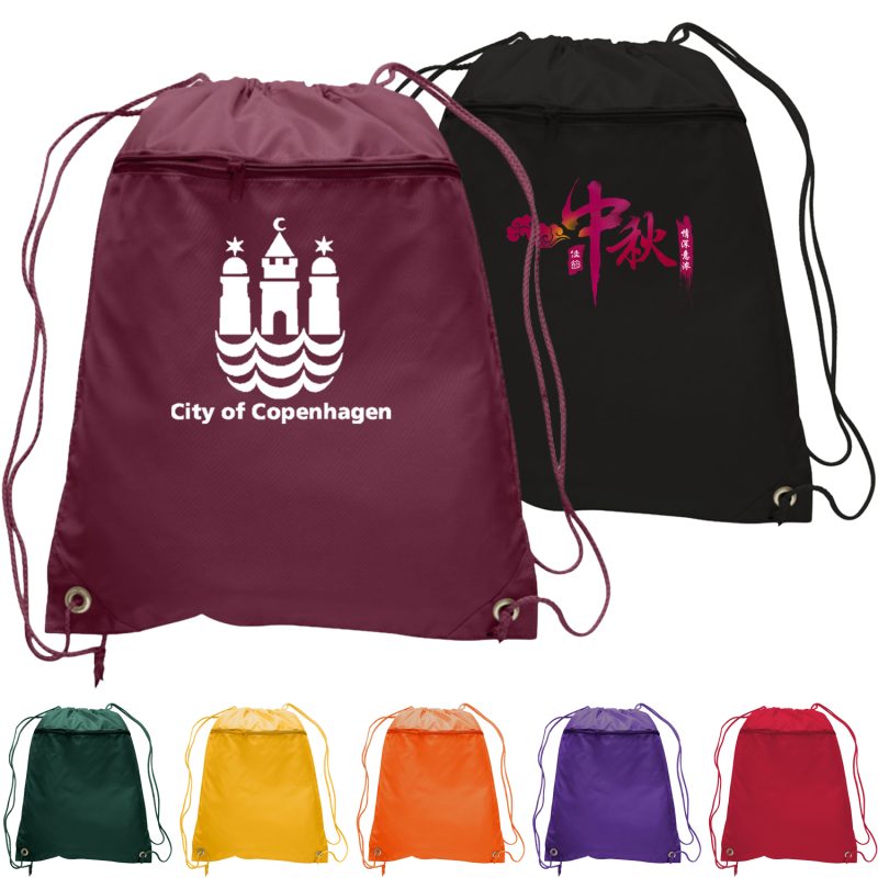 Custom 210D Polyester Drawstring Backpack w/ Front Pocket USA Decorated (15" x 18.75") - 9