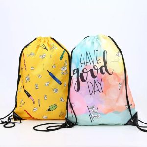Custom 210D Polyester Sublimated Drawstring Bag w/ Reinforced Edge (14" x 17")