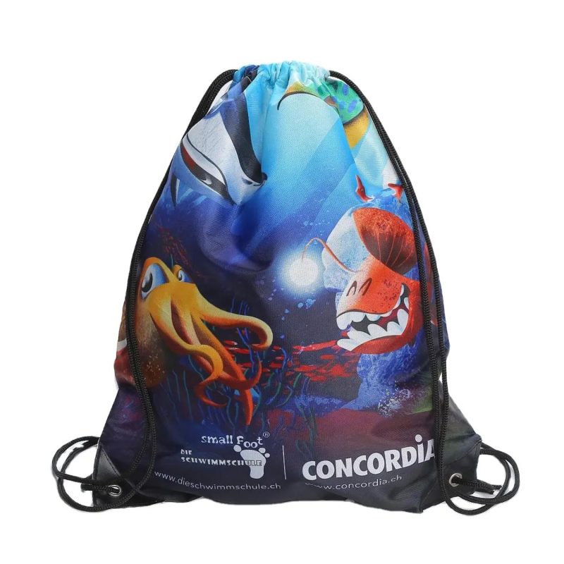 Custom 210D Polyester Sublimated Drawstring Bag w/ Reinforced Edge (14" x 17") - 4