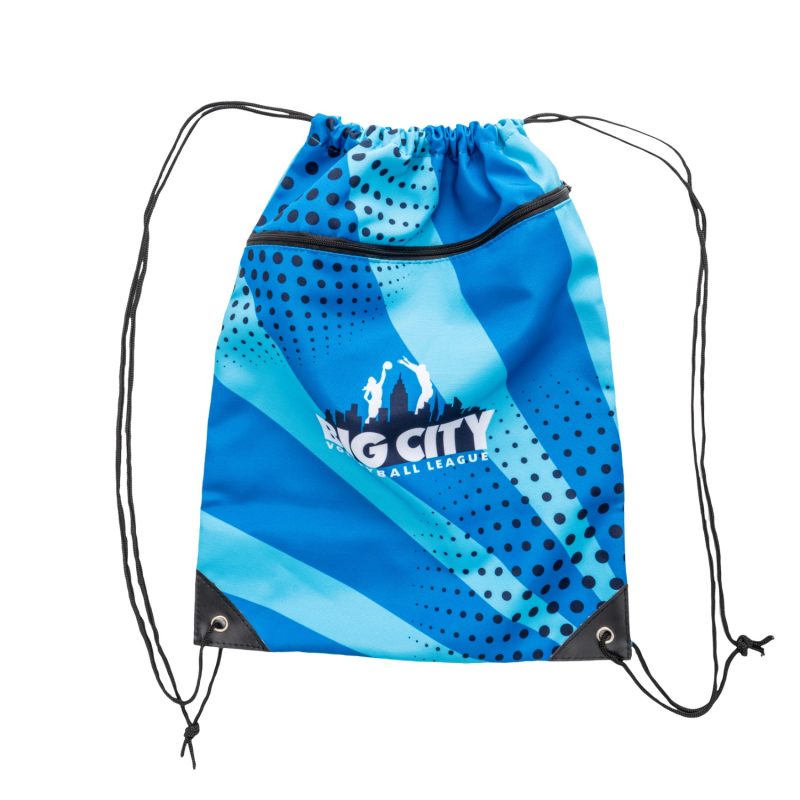 Custom 6 Oz Sublimated Poly Canvas Drawstring Backpack w/ Zip Pocket (14" x 18")