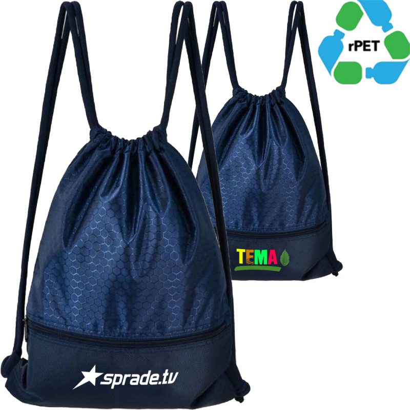 Custom Bottom Zipper 15"X18" rPET Recycled 210D Polyester Football Shape Fabric Large Drawstring Backpack