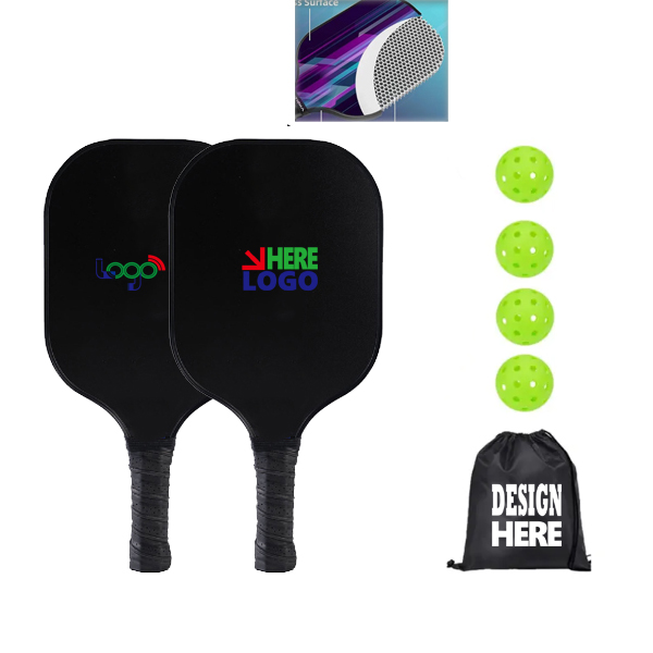 Custom Carbon Fiber Pickleball Paddle & Ball Set W/ Drawstring Bag