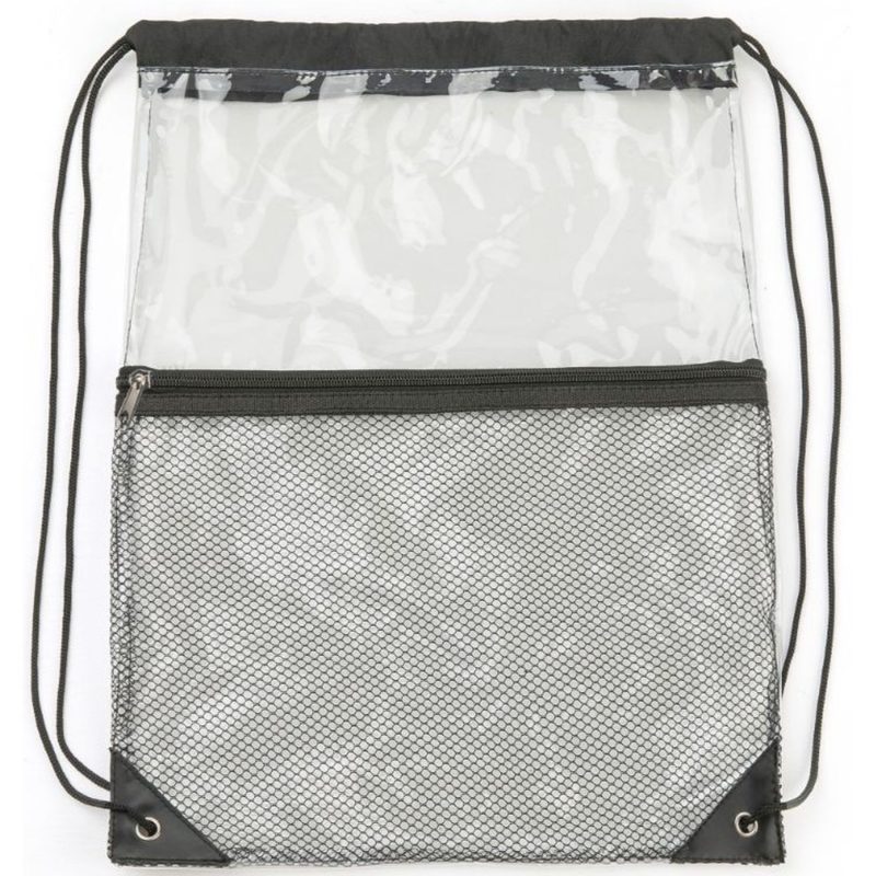 Custom Clear PVC Drawstring Cinch Sack Backpack With Front Zipper Mesh Pocket - 2