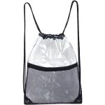 Custom Clear PVC Drawstring Cinch Sack Backpack With Front Zipper Mesh Pocket - 4