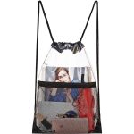 Custom Clear PVC Drawstring Cinch Sack Backpack With Front Zipper Mesh Pocket - 5