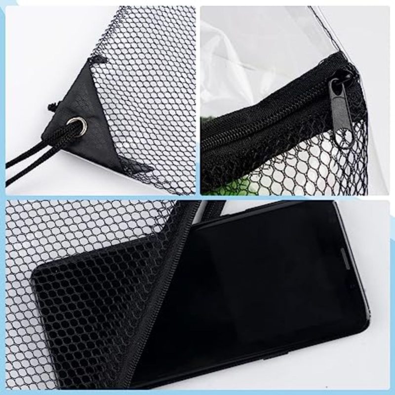 Custom Clear PVC Drawstring Cinch Sack Backpack With Front Zipper Mesh Pocket - 9