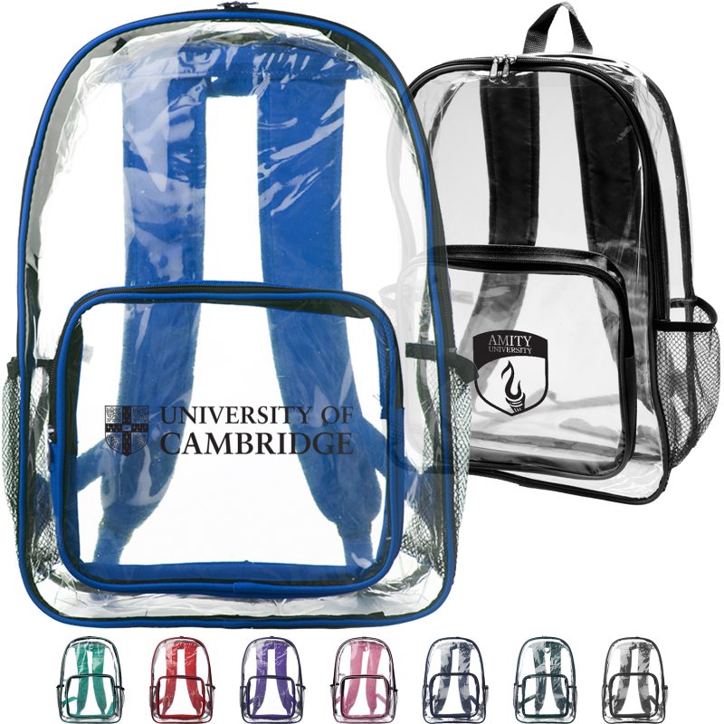 Custom Clear Plastic Backpack w/Mesh Pocket (13"x18")