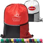 Custom Heavy Duty Tri Color w/ Slip & Side Mesh Pocket Drawstring Backpack (13" x 17")