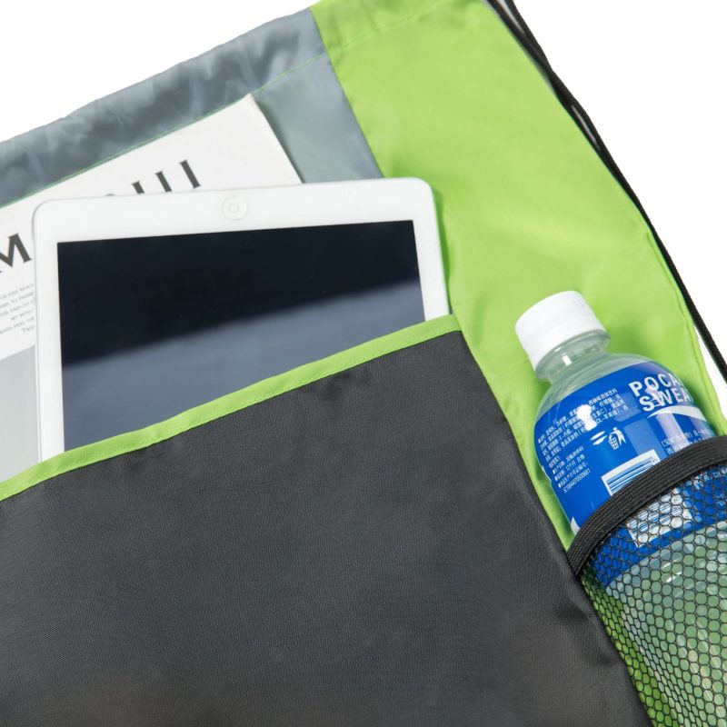 Custom Heavy Duty Tri Color w/ Slip & Side Mesh Pocket Drawstring Backpack (13" x 17") - 6