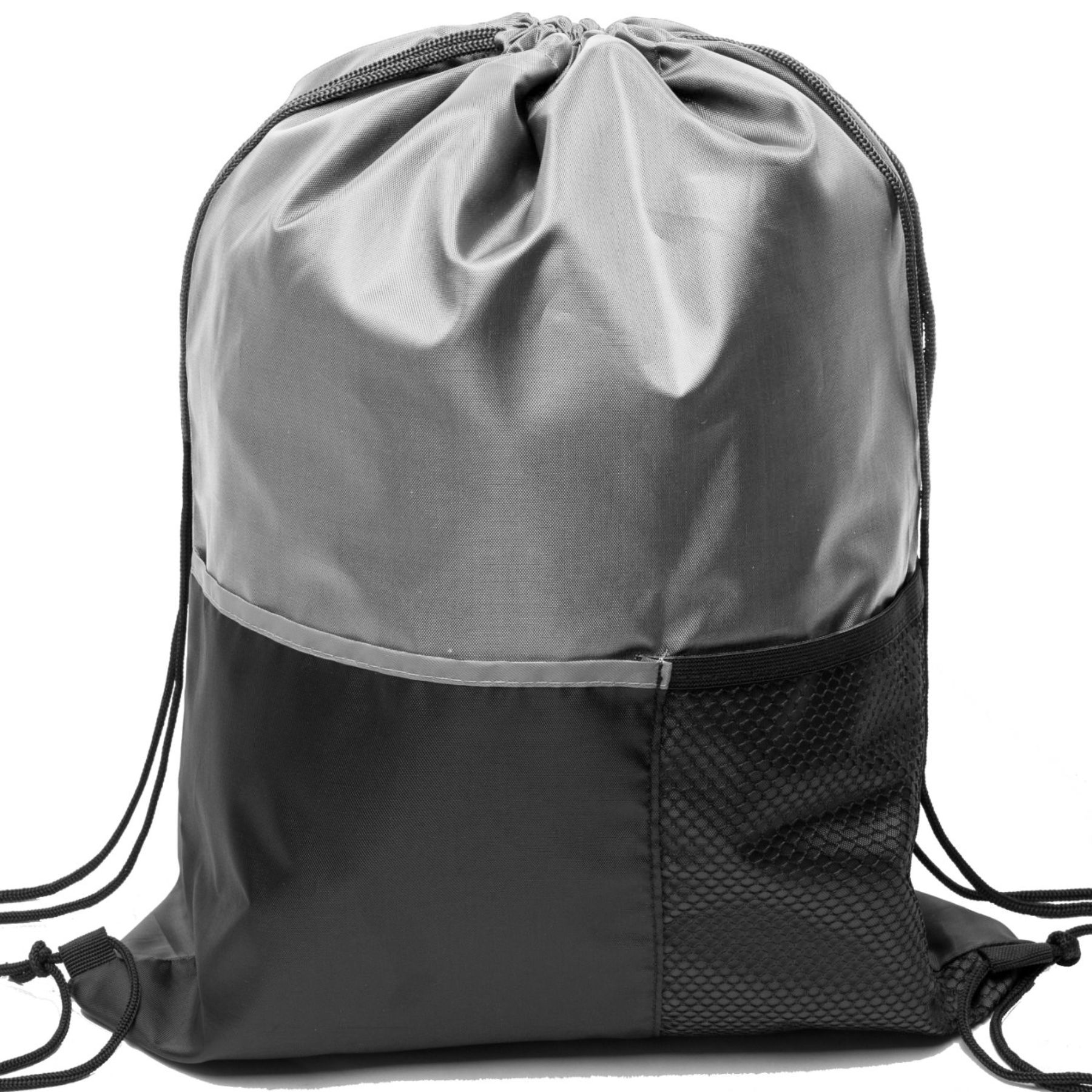 Custom Heavy Duty Tri Color w/ Slip & Side Mesh Pocket Drawstring Backpack (13" x 17") - 9