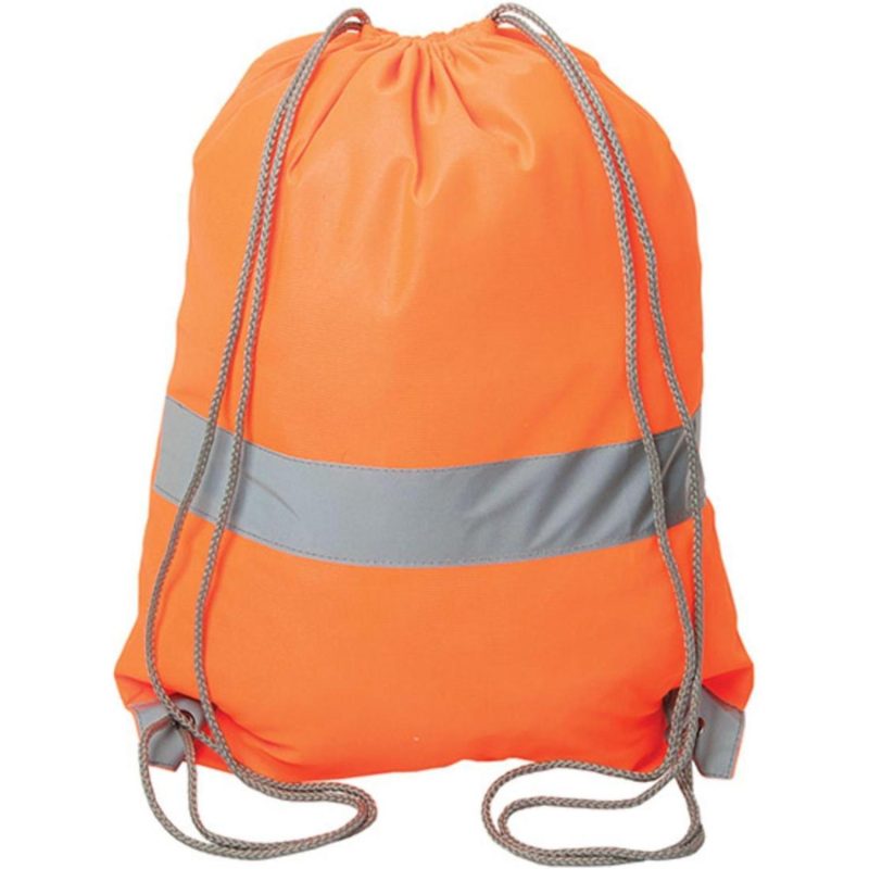 Custom Hi Vis Sports Cinch Bag Reflective Tape Safety Drawstring Backpack - 1