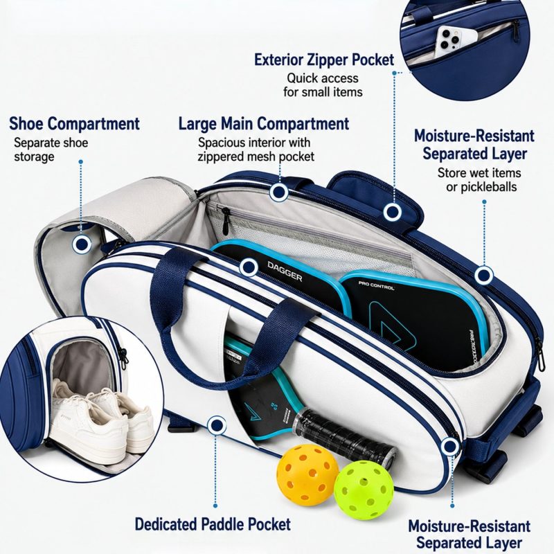 Custom Large Capacity Pu Leather Stand Upright Pickleball Backpack With Shoe Compartment And Wet Pocket - 2