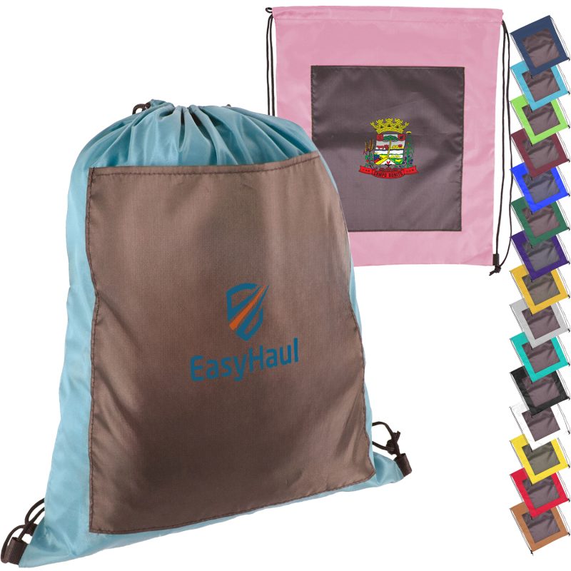 Custom Large Front Pocket Dual Color Drawstring Backpack (15" x 18")