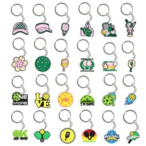 Custom Pickleball Keychain Pendant PVC Soft Rubber DIY Decorative Buckle Backpack Small Ornament
