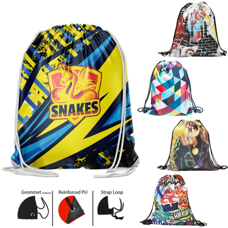 Custom Premium 210D Polyester Sublimated Drawstring Cinch Up Backpack (15" x 18")
