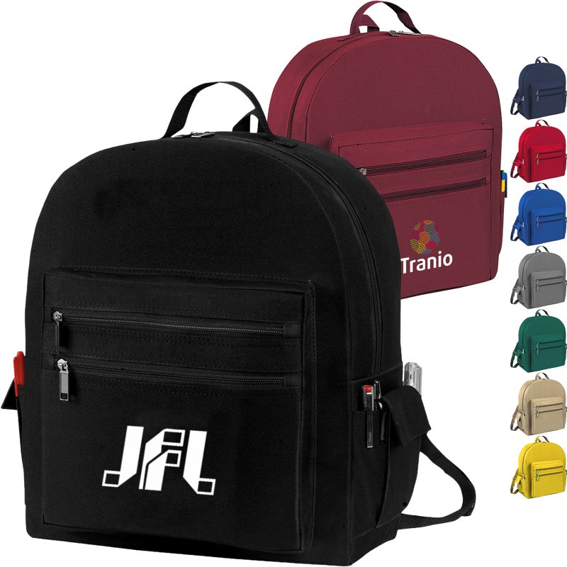 Custom Premium 600D Multi-Zipper Essentials Backpack (12" x 16.5" x 5")