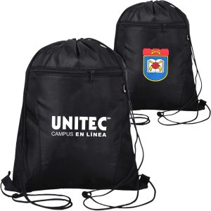 Custom Premium Drawstring Side Mesh Backpack w/ Earphone Outlet & Front Zipper Pocket (14" x 18")