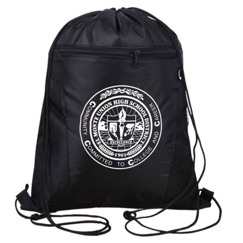 Custom Premium Drawstring Side Mesh Backpack w/ Earphone Outlet & Front Zipper Pocket (14" x 18") - 5