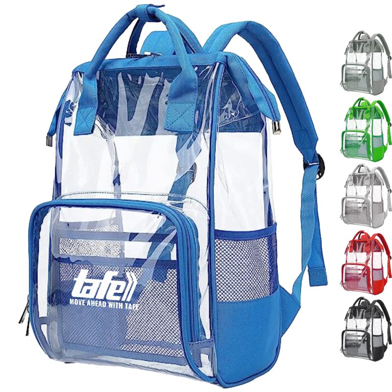 Custom Premium Heavy Duty Clear PVC Transparent Backpack (15.5"x10"x5")
