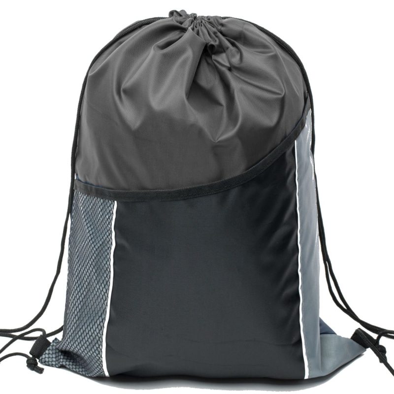 Custom Premium Tri Color Drawstring Backpack w/ Side Mesh Pocket Bag (14" x 18") - 7
