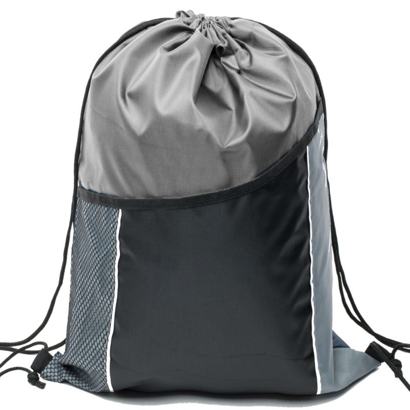 Custom Premium Tri Color Drawstring Backpack w/ Side Mesh Pocket Bag (14" x 18") - 9