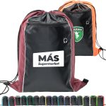 Custom Tri-Color Drawstring Backpack with Earphone Slot & Front Zipper (14" x 18")