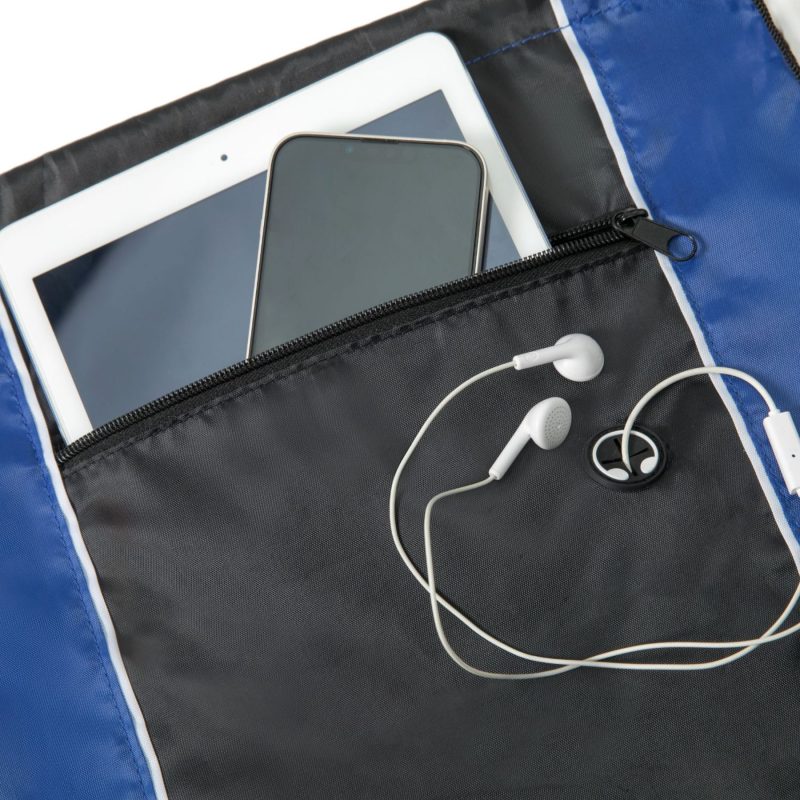 Custom Tri-Color Drawstring Backpack with Earphone Slot & Front Zipper (14" x 18") - 2