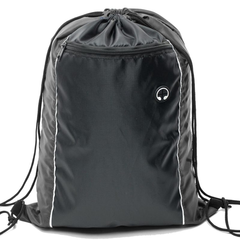 Custom Tri-Color Drawstring Backpack with Earphone Slot & Front Zipper (14" x 18") - 6