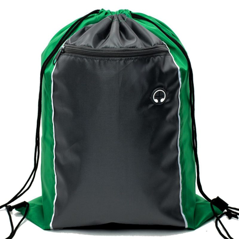 Custom Tri-Color Drawstring Backpack with Earphone Slot & Front Zipper (14" x 18") - 7