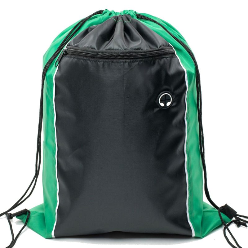Custom Tri-Color Drawstring Backpack with Earphone Slot & Front Zipper (14" x 18") - 8