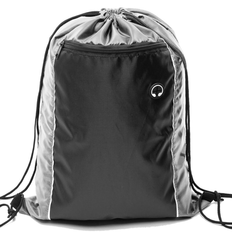 Custom Tri-Color Drawstring Backpack with Earphone Slot & Front Zipper (14" x 18") - 9