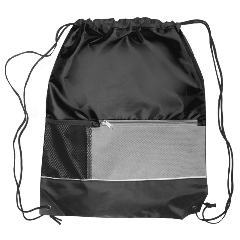 Custom Tri Color Front Pocket Drawstring Backpacks w/ Custom Imprint - 1