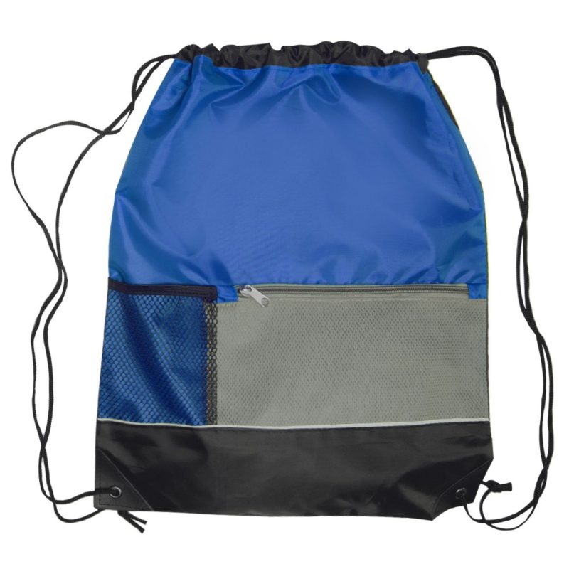Custom Tri Color Front Pocket Drawstring Backpacks w/ Custom Imprint - 2