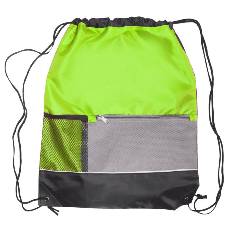 Custom Tri Color Front Pocket Drawstring Backpacks w/ Custom Imprint - 3