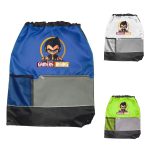 Custom Tri Color Front Pocket Drawstring Backpacks w/ Custom Imprint - 6