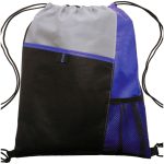 Custom Tri Color Non-Woven Drawstring Backpack W/ Mesh Pocket - 1